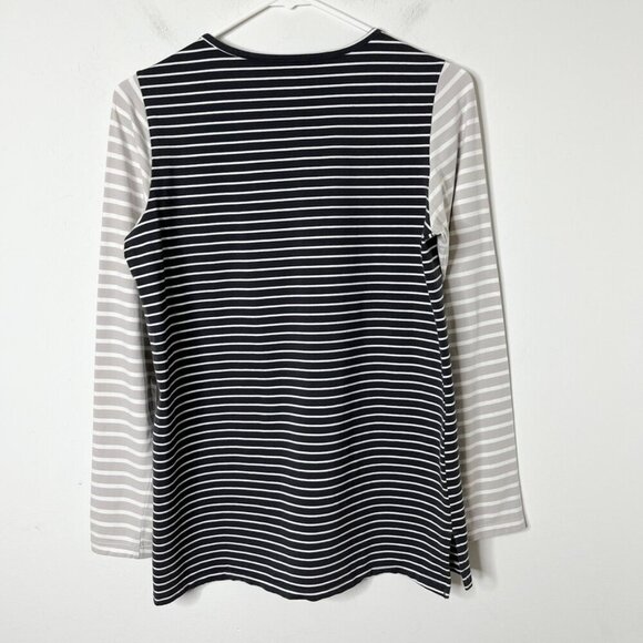 Marleylilly Women's T-Shirt S Black & Gray Striped Monogrammed Suede Long Sleeve - Picture 5 of 9